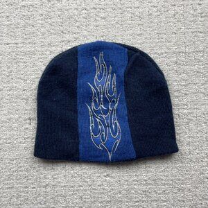VTG 2000' Blue Flame Beanie Toque Hat 90s Y2K Grunge Punk Retro Skater Snowboard